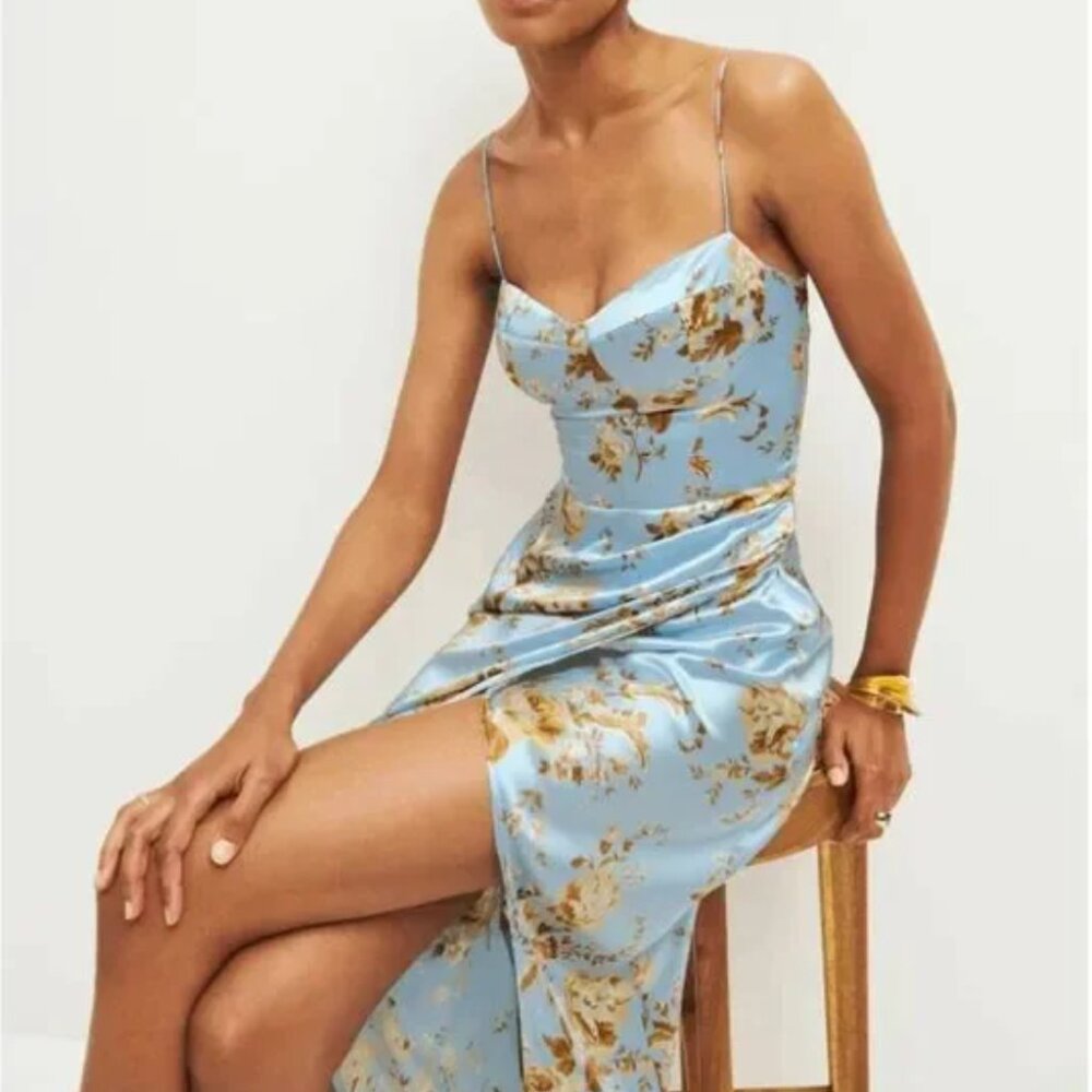 Reformation Marguerite Silk Dress in Heavenly Blue